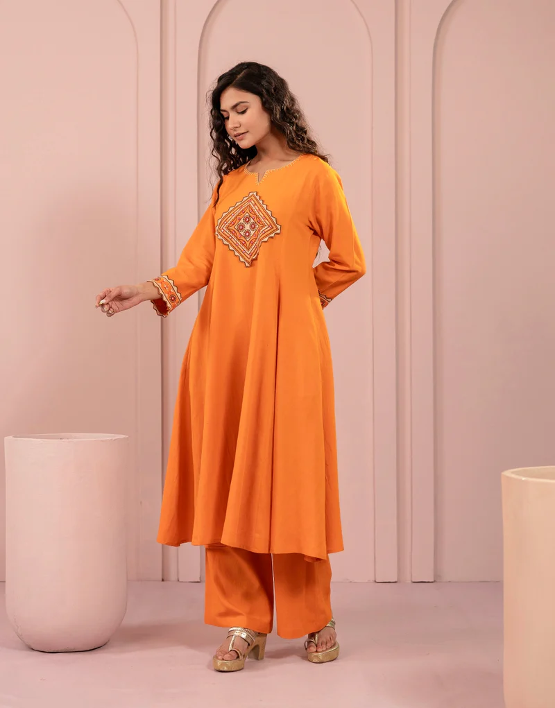 Saffron Charm Yoke Embroidered Set
