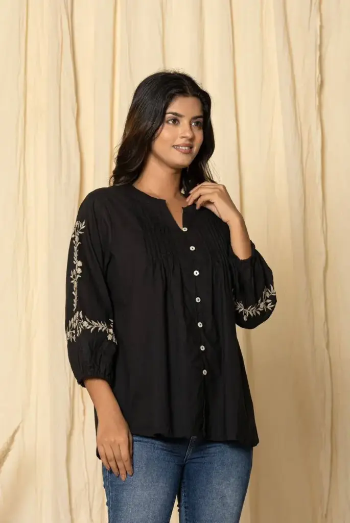 Black Bloom Sleeve Detail Tunic