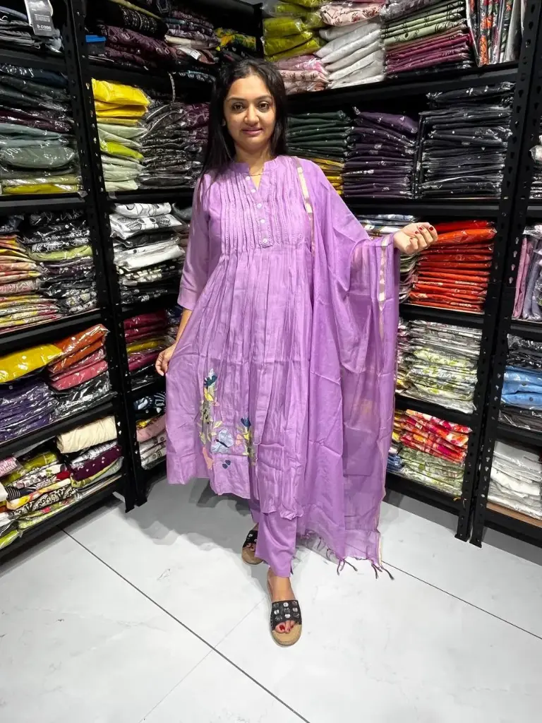 Lilac Bloom Embroidered Cotton Ensemble 3 Piece Set