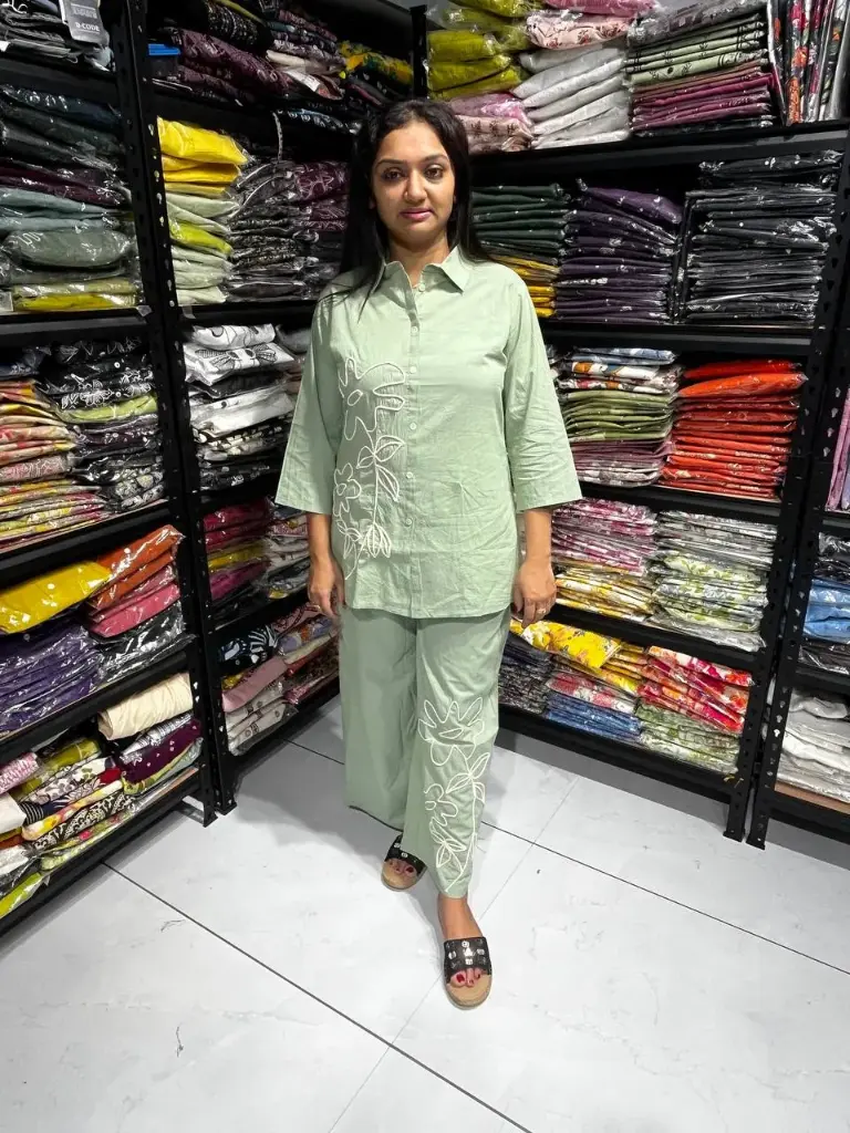 Morning Dew Embroidered Cotton Cord Set