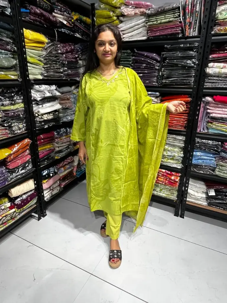 Elaichi Summer Cotton Delicate Yoke Work Kurta Set