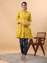 Mustard Cotton Schiffli A-Line Tunic