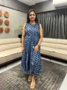 Indigo Pure Cotton Floral Printed Tiered Dress