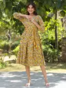 Yellow Pure Cotton Floral Printed A-line Dress