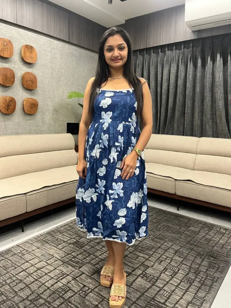 Indigo Pure Cotton Floral Printed Fit & Flare Dress