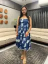 Indigo Pure Cotton Floral Printed Fit & Flare Dress