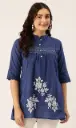 Sharvani Graceful Blue Cotton Embroidery Top