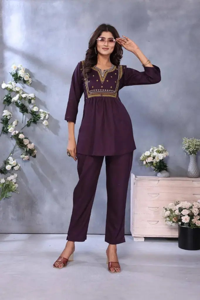 Meher Deep Berry Threaded Co-Ord Set