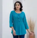 Noor Blue Pearl Accent Cotton Tunic