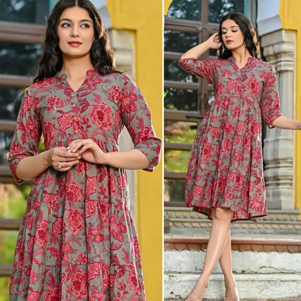 Crimson Vine Cotton Dress