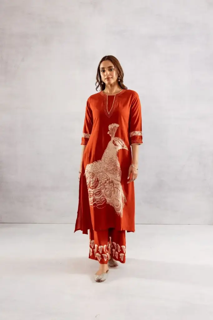 Morni Regal Peacock Print Kurta Set