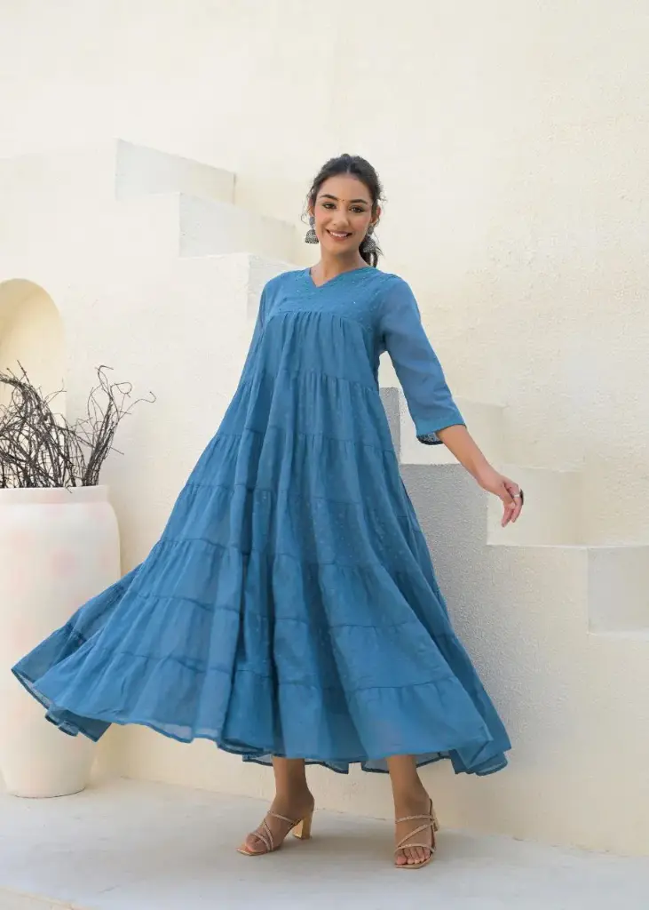 Noor Serenity Blue Mul Cotton dupatta Set