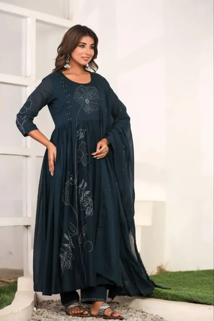 Charulata Timeless Blue Handcrafted Ensemble 3 pieces set