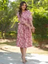 Mauve Pure Cotton Floral Printed Gathered Dress