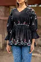 Black Cotton Top with Multi-Color Embroidery
