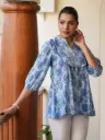 Blue Pure Cotton Floral Printed A-line Top