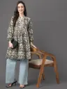 Black Cotton Floral Print Flared Tunic