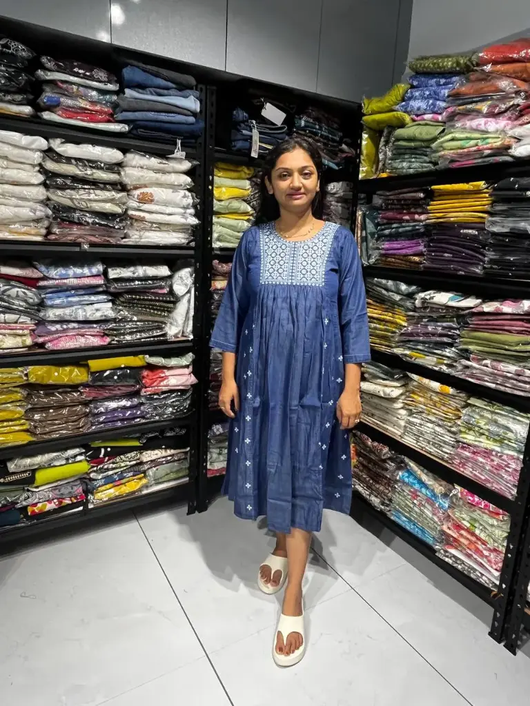 Indigo Grace Embroidered Yoke Denim Dress