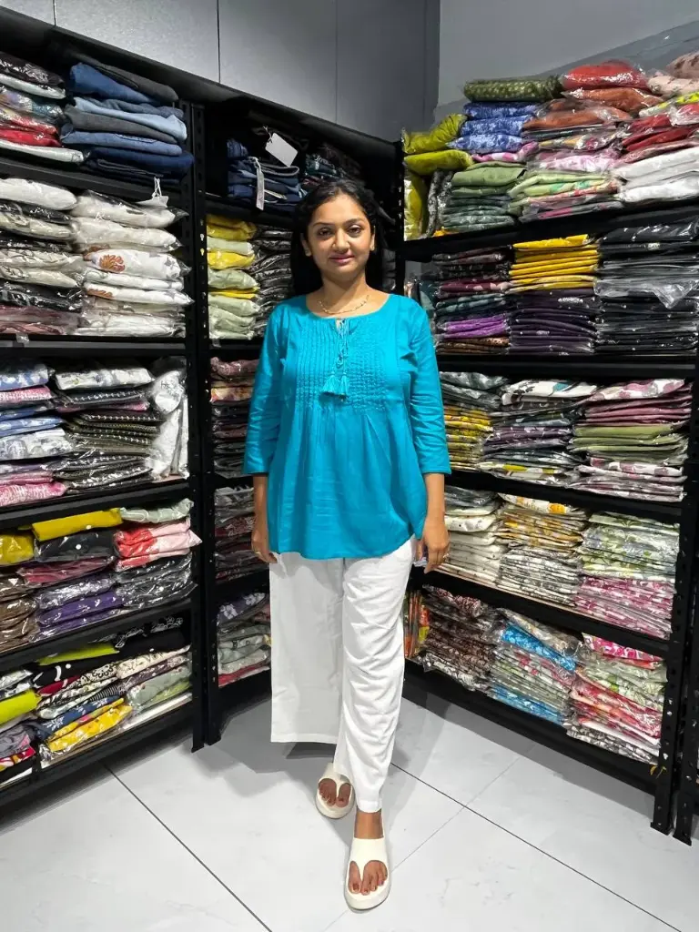 Aqua Pearl Cotton Yoke Work Tunic