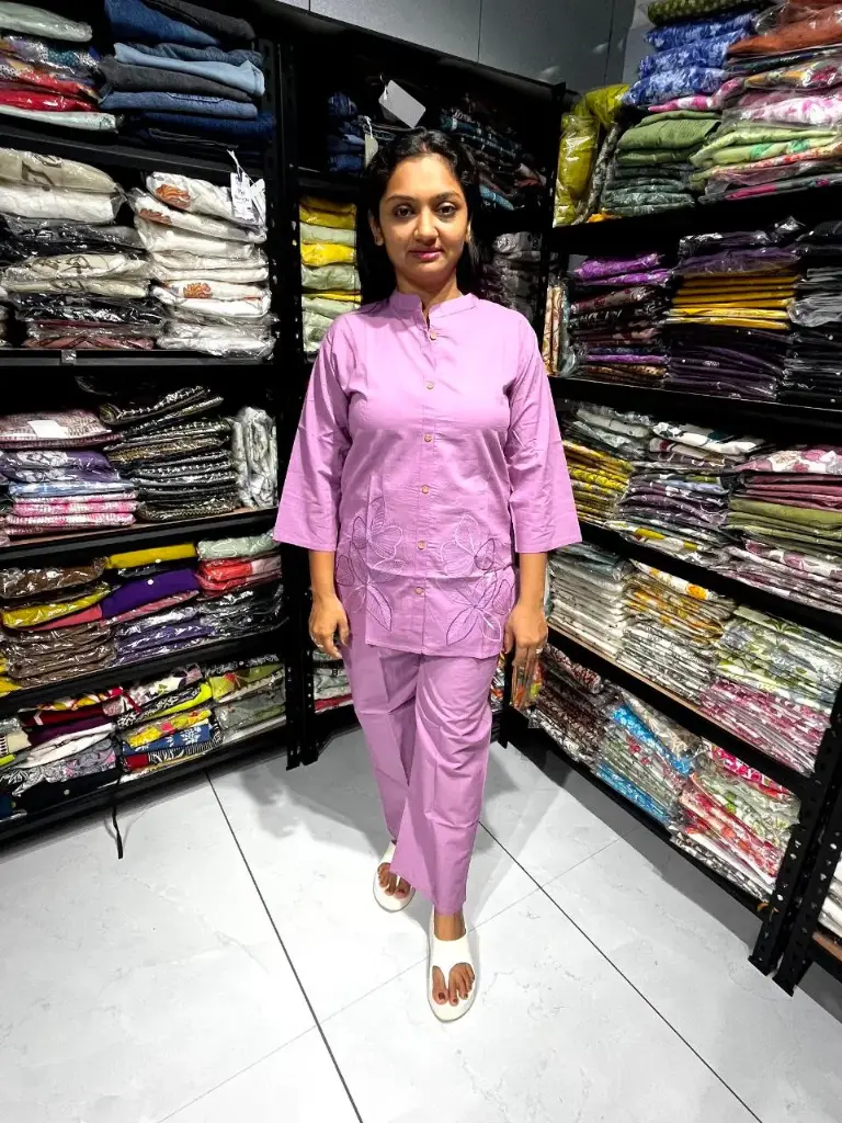 Lavender Bliss Mul cotton Embroidered Cord Set