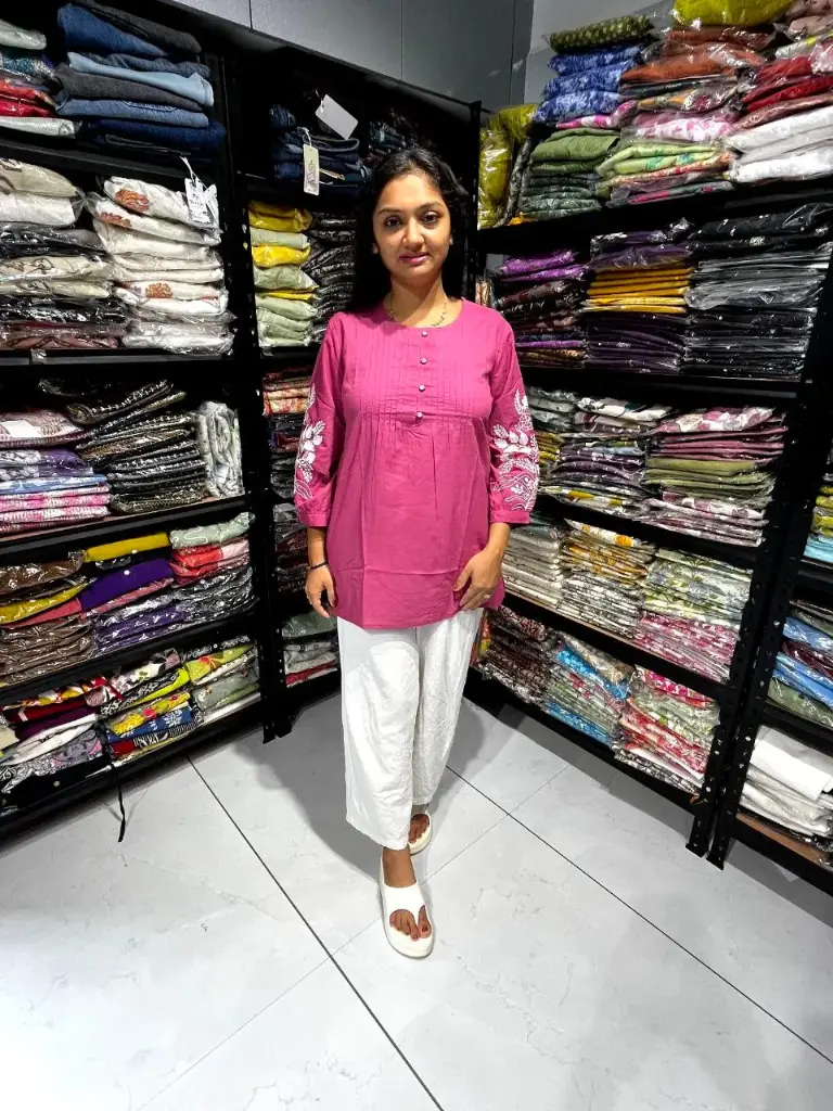 Pink Blossom Embroidered mul cotton Tunic
