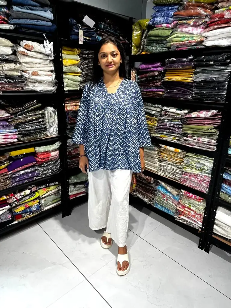 Indigo Leaf Print Mul Cotton Tunic