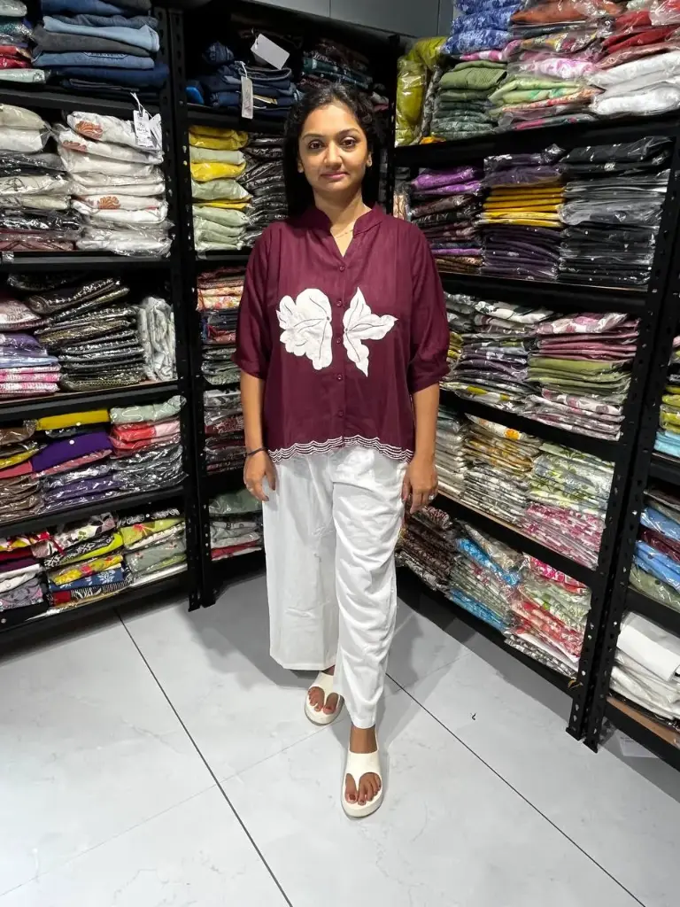 Wine Petal Linen Top