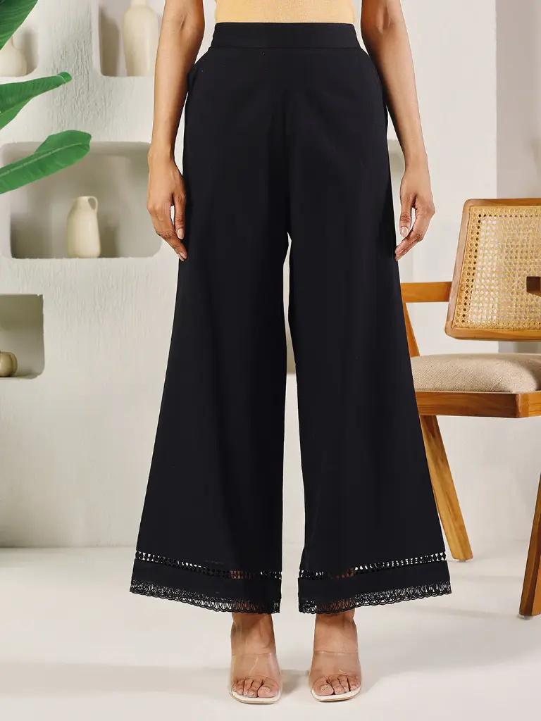 Black Cotton Solid Palazzo