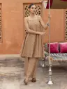 Beige Printed Cotton A-Line Kurta Set
