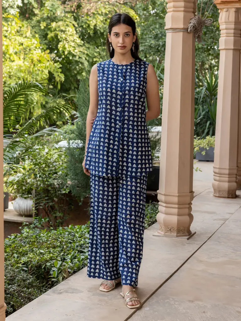 Navy Blue Cotton Printed Co-ord Set