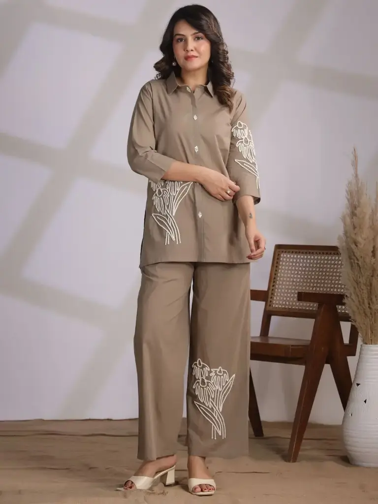Sandstone Serenity Cotton Embroidered Co-ord