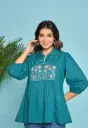 Teal Bloom Embroidered Cotton Tunic
