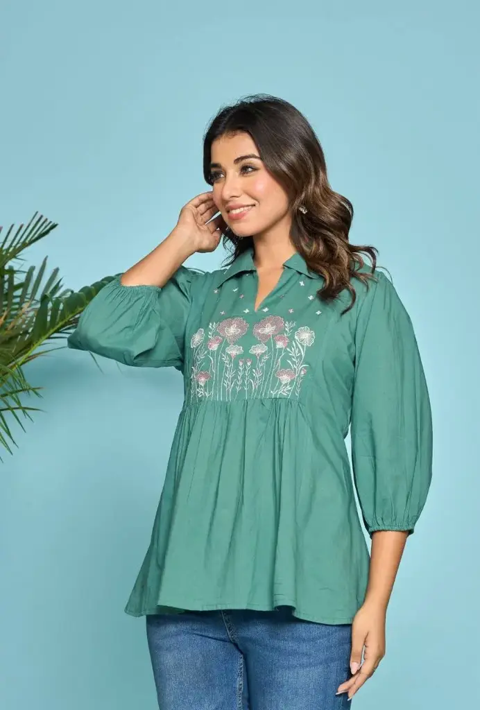 Green Meadow Embroidered Cotton Tunic