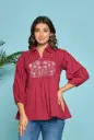 Maroon Crimson Cotton Embroidery Tunic