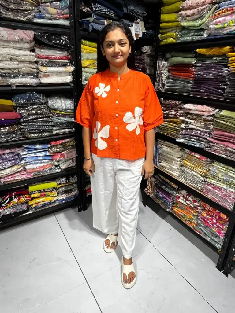 Orange Petal Linen-Cotton Top