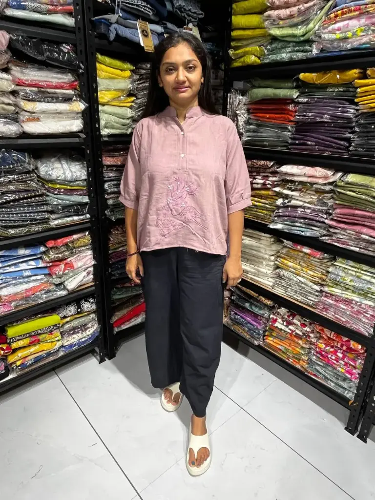 Pink Blush Deer Linen-Cotton Top