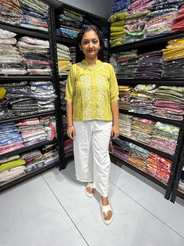Mustard Leaf Embroidery Top