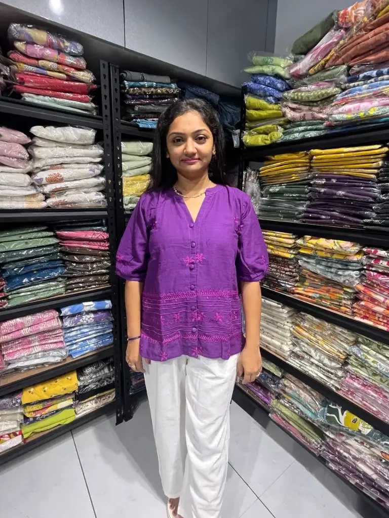 Purple Poise Embroidered Cotton Top