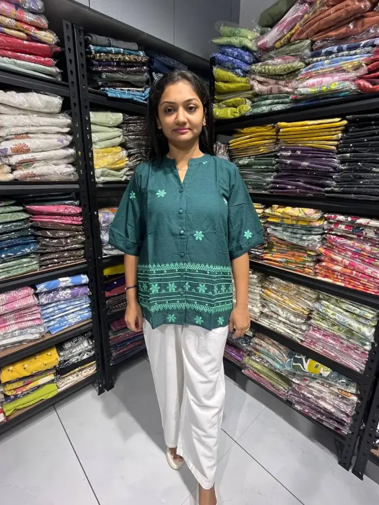 Green Poise Embroidered Cotton Top