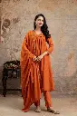 Orange Cotton Silly Kurti Bottom With Dupatta Set