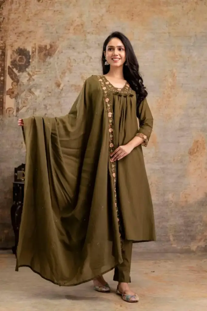 Mahendi Cotton Silly Kurti Bottom With Dupatta Set