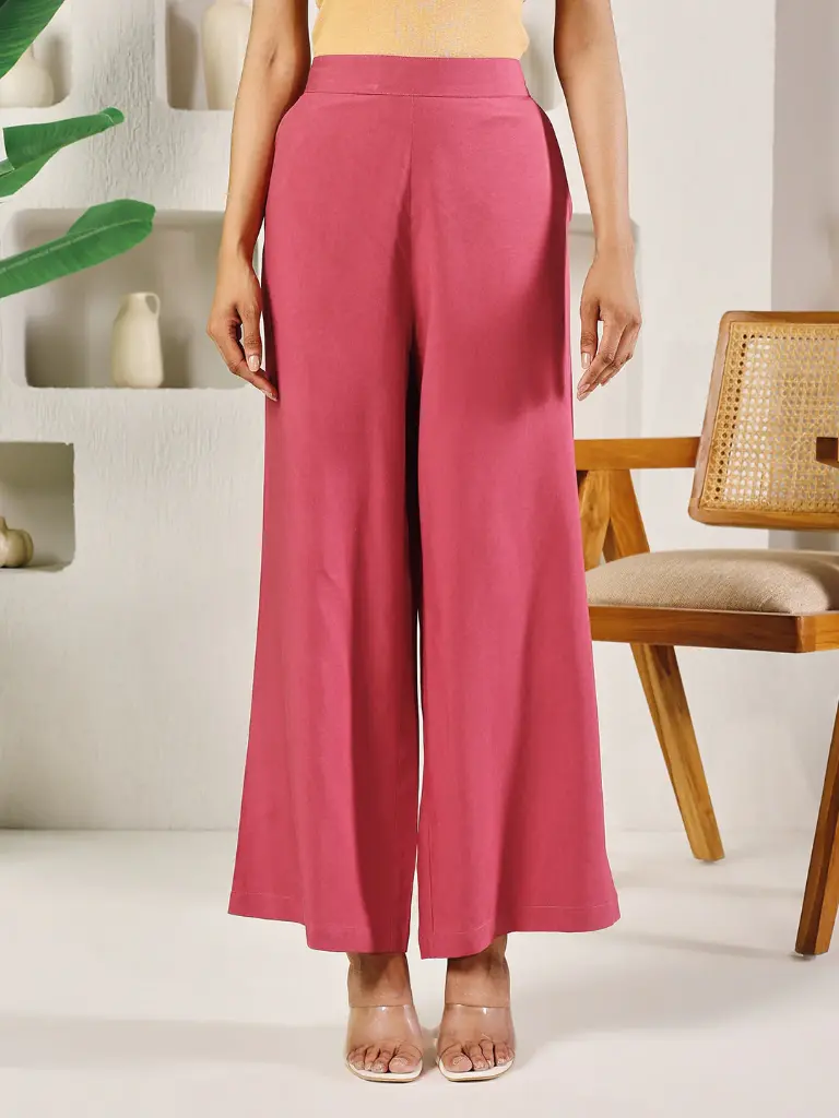Pink Rayon Solid Palazzo