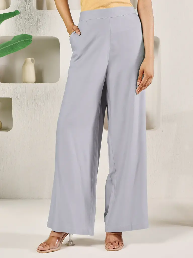 Light Grey Rayon Solid Palazzo