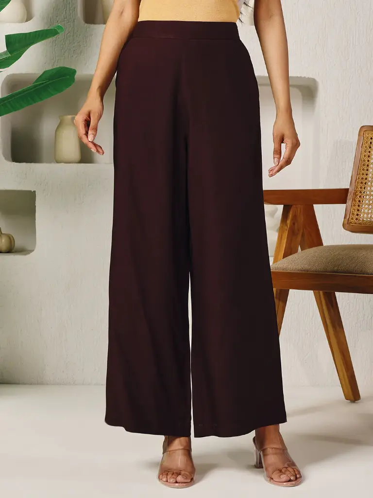 Brown Rayon Solid Palazzo