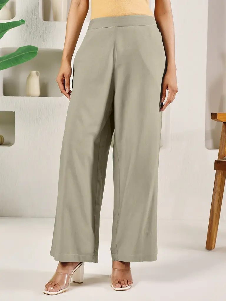Light Green Cotton Solid Palazzo