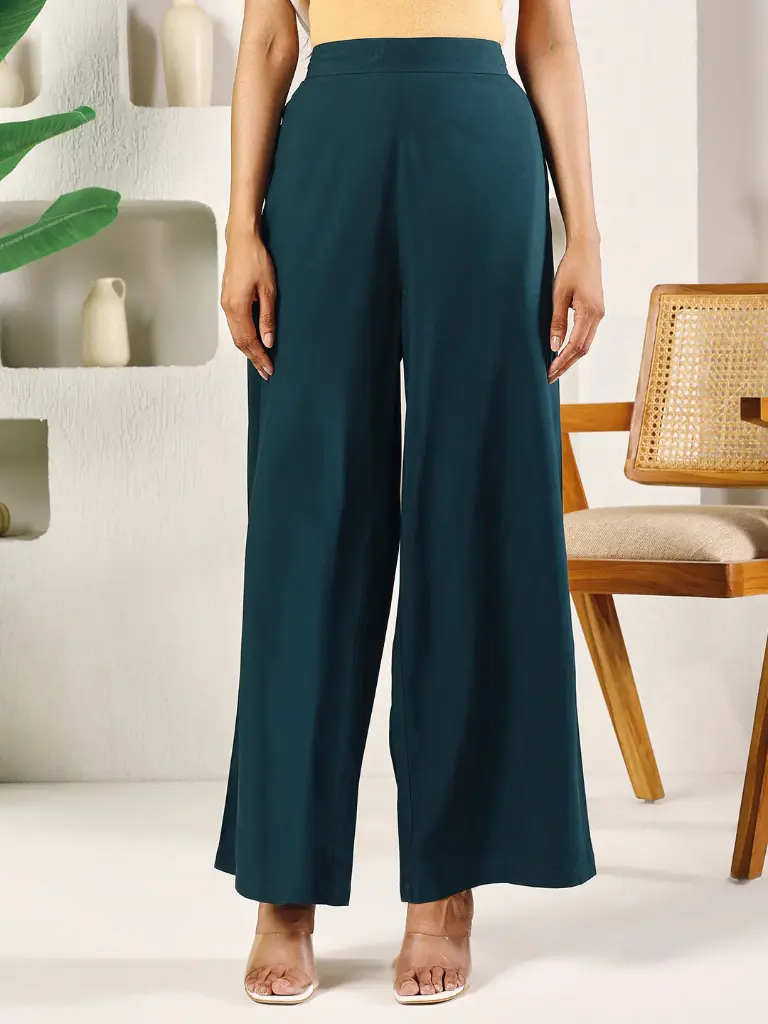 Teal Green Cotton Solid Palazzo
