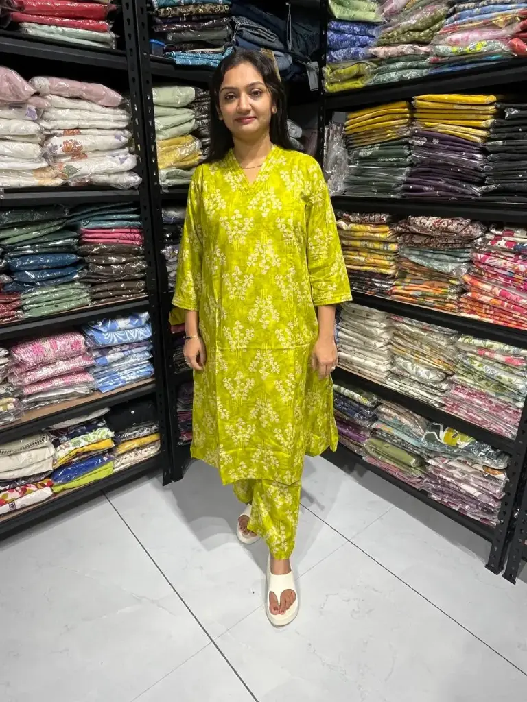 Olive Blossom Cotton Kurta Palazzo Set