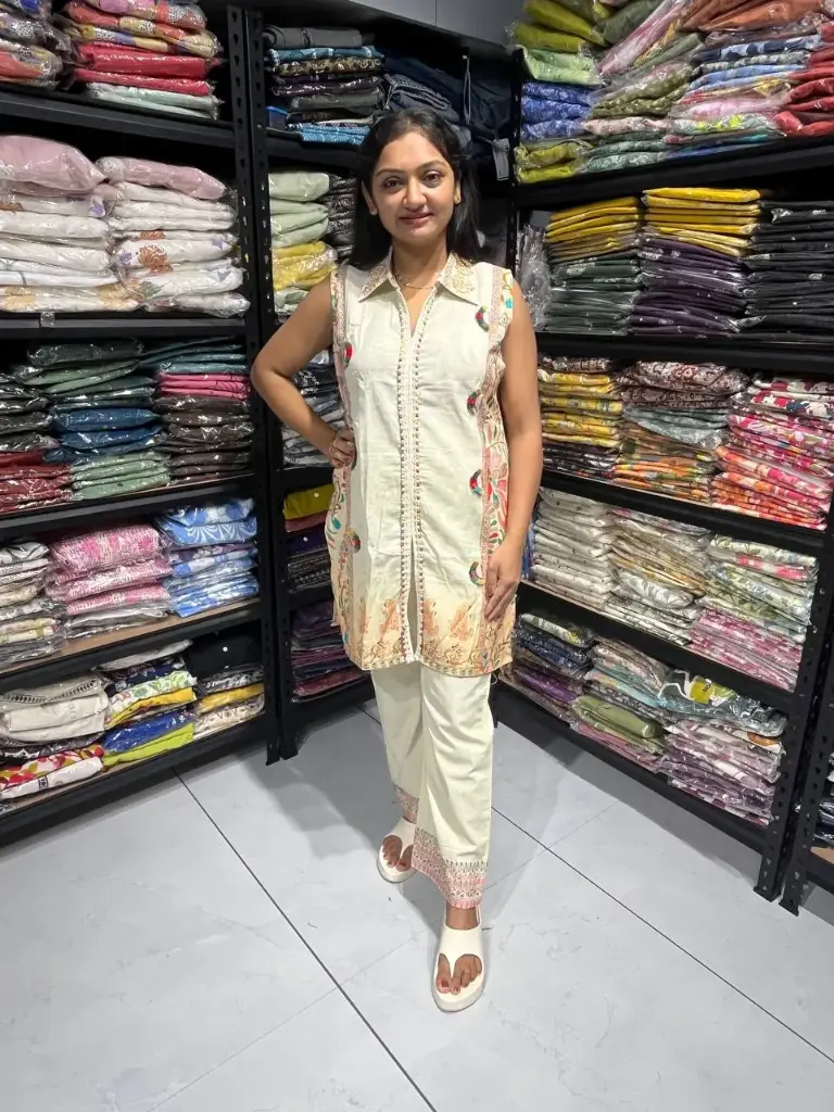 Off white Meadow Floral Co-ord with Crochet Lace