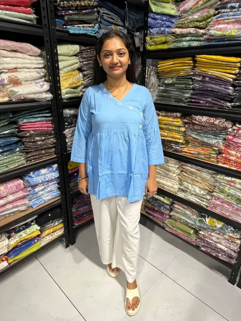 Sky Blue Mirror Embroidered Cotton Tunic