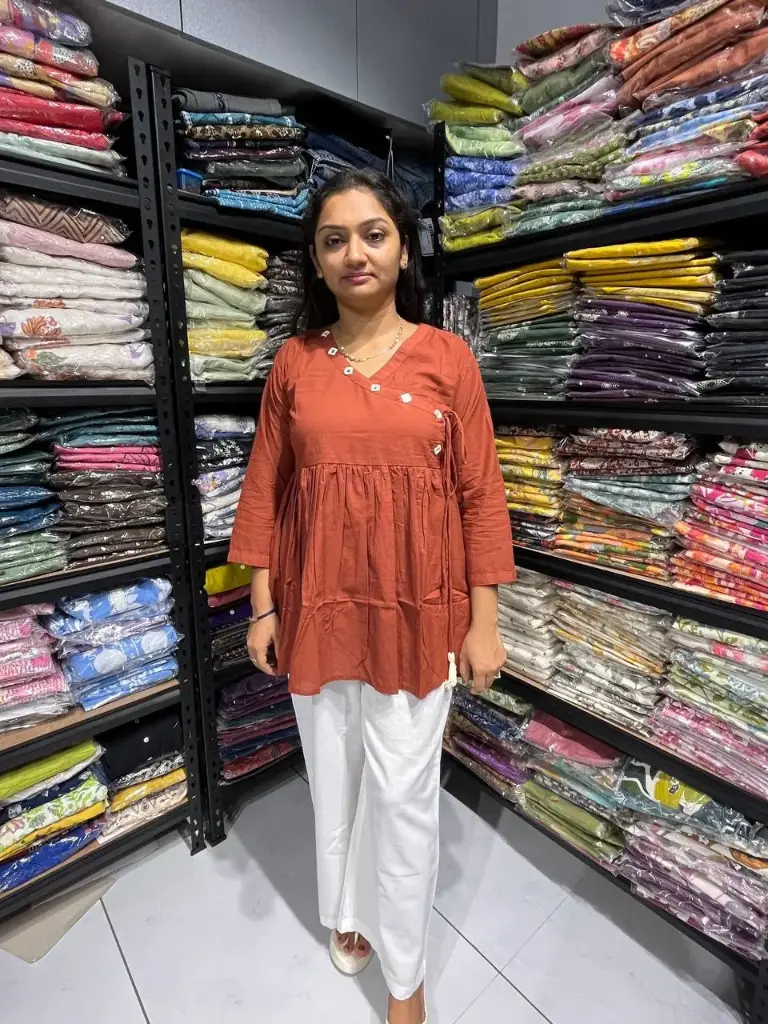 Rust orange Mirror Embroidered Cotton Tunic